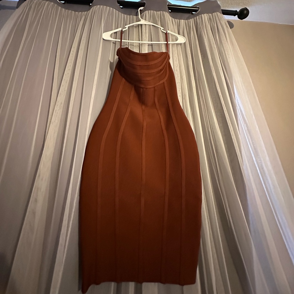Elegant Brown Halter Dress